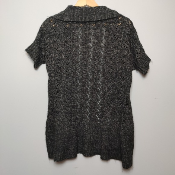 Smartset Open-Front, Short Sleeve Cardigan Dark Gray Medium - Picture 4 of 8
